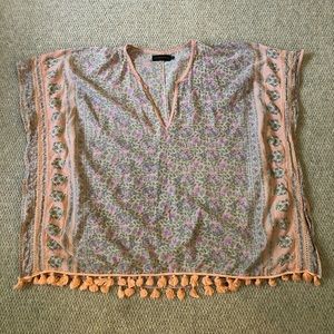 Floral Tunic Top with Tassel Fringe